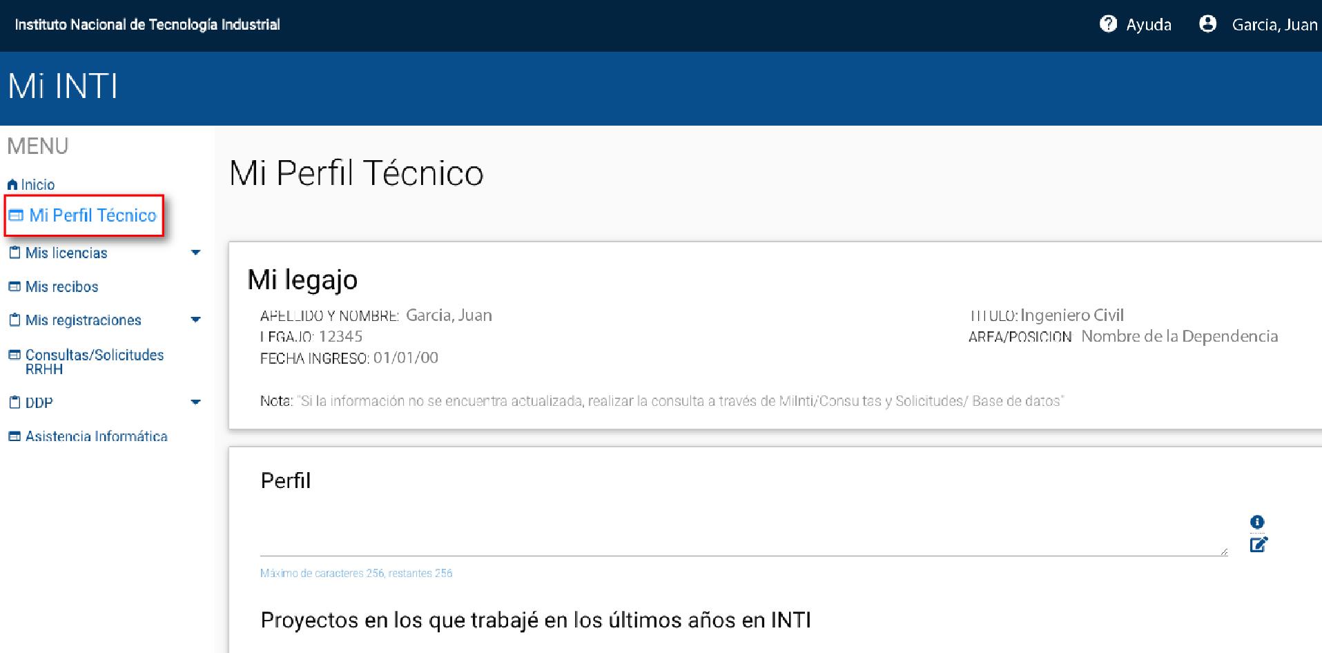 Perfil técnico en MiINTI