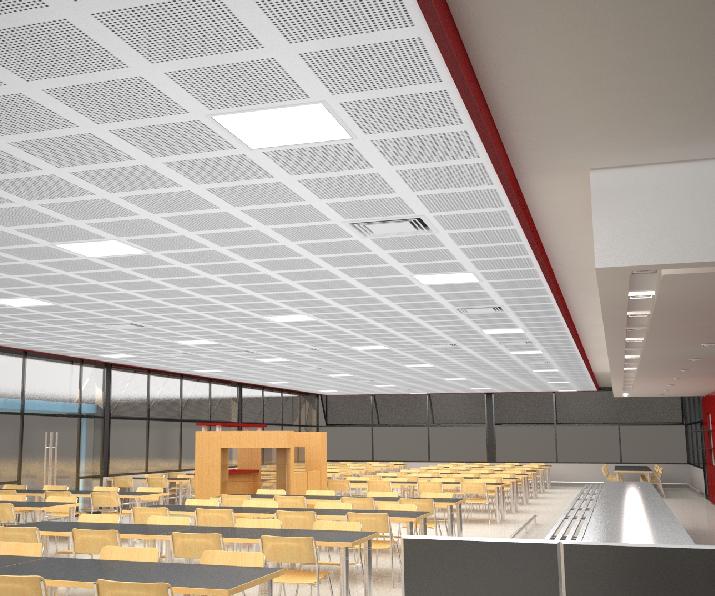 Render del proyecto de obras en el comedor.