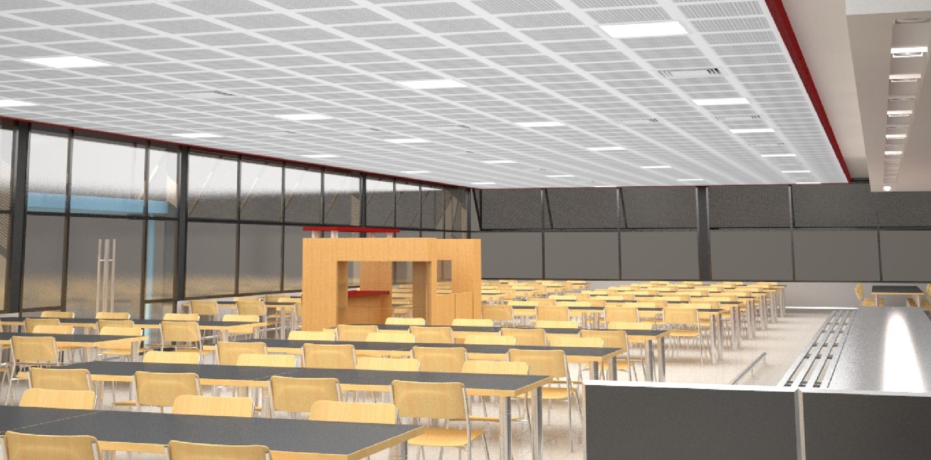 Render del proyecto de obras en el comedor.