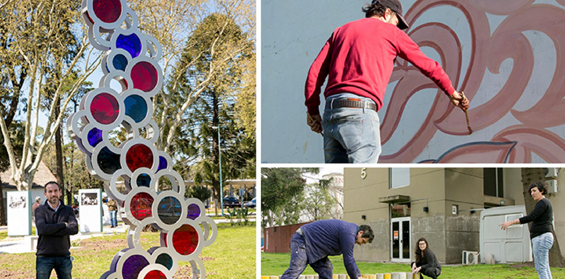 Artistas trabajando en sus respectivas obras